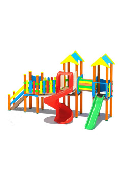 Игровая площадка с пластиковой и спиральной горками